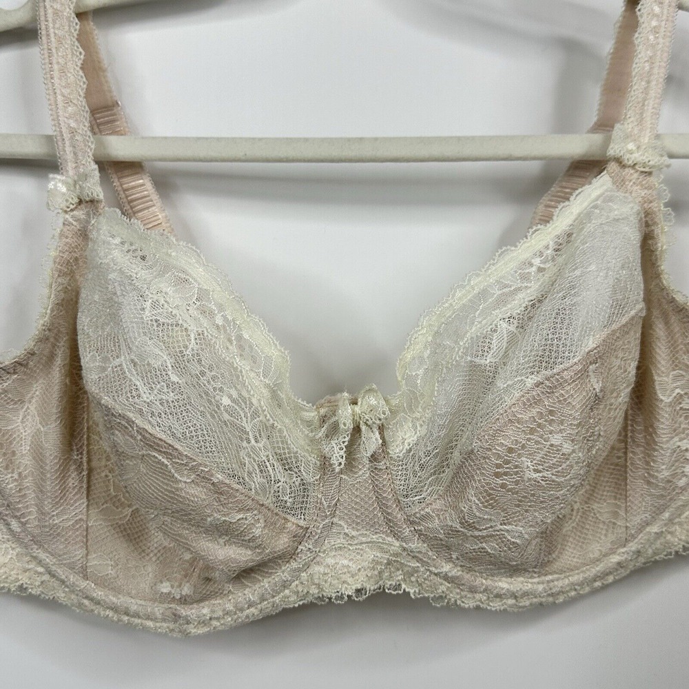 FANTASIE Light Blush Pink Ivory Beige Lace Detail Underwire White Lac Bra 36 DD